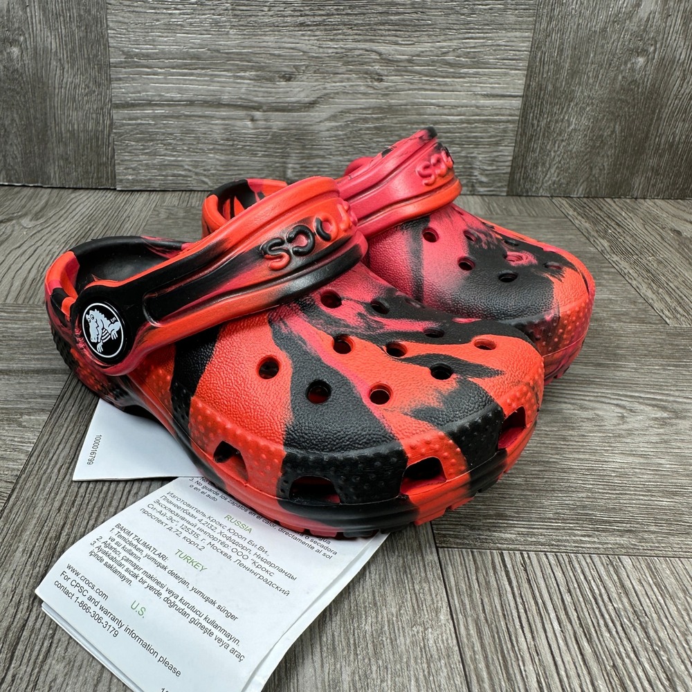 Crocs‎ Classic Marbled Clog Kids Size C5 Red Black Swirl Slip On NEW - Picture 5 of 8